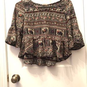 Multi-Colored Cropped Peplum Top